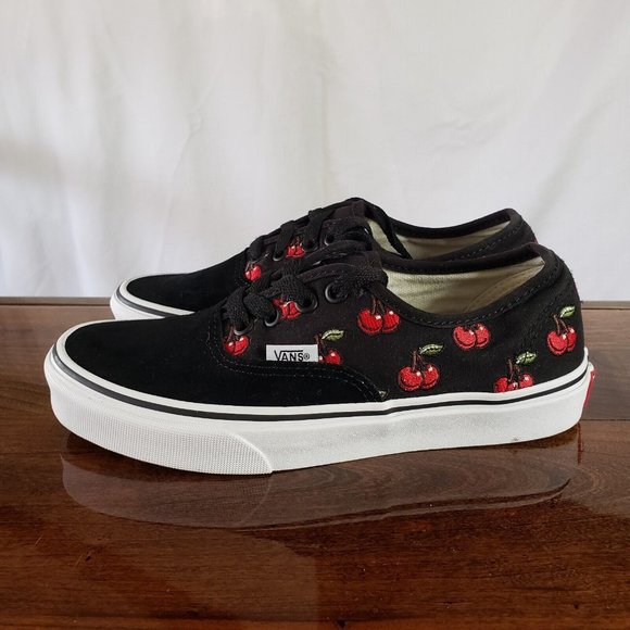 Vans Authentic Cherries Black Suede/ Canvas Skate Shoes Women's Size 6 Cherry - Picture 3 of 11